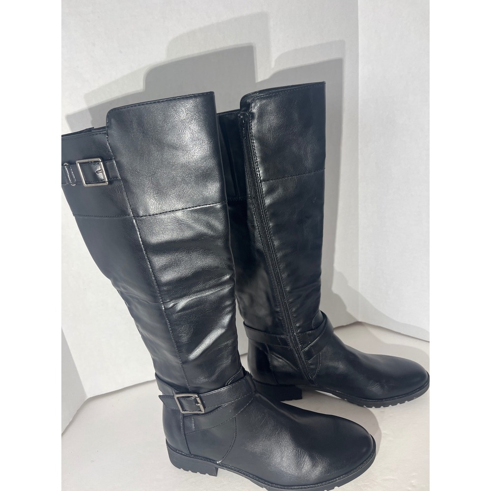 Kim Rogers Hayes Riding Boots Womens 8M Black Knee High Double Buckle Zip